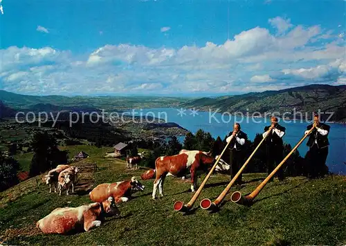 AK / Ansichtskarte Alphorn Alphorntrio Morgeb?rg Aeschiried Thunersee K?he  