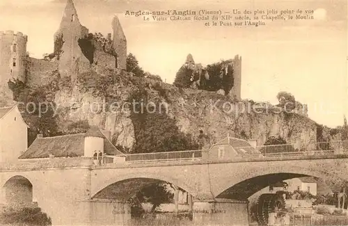AK / Ansichtskarte Angles sur l_Anglin Le Vieux Chateau feodal Sa Chapelle le Moulin et le Pontsur l Auglin Angles sur l_Anglin