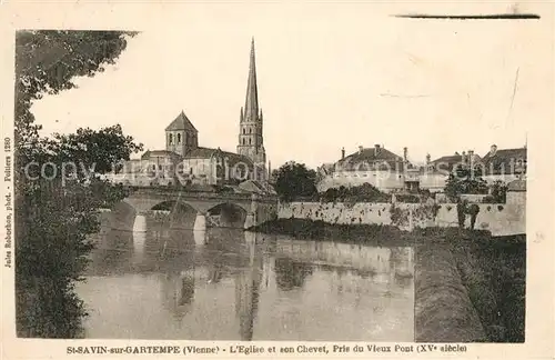 AK / Ansichtskarte Saint Savin sur Gartempe Eglise et son Chevet Pris du Vieux Pont 