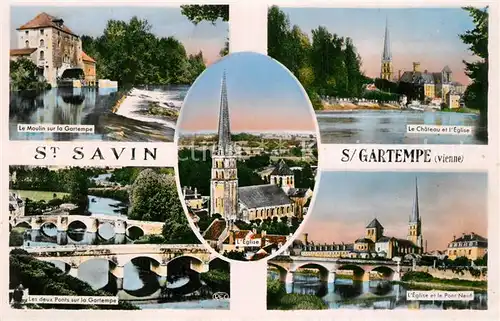 AK / Ansichtskarte Saint Savin sur Gartempe Le Moulin Le Chateau et Eglise Les deux Ponts Pont Neuf 