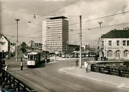 AK / Ansichtskarte Strassenbahn N?rnberg Hochhaus am Pl?rrer  