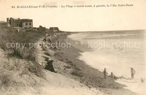 AK / Ansichtskarte Saint Gilles Croix de Vie_Vendee La Plage a maree haute a gauche la Villa Notre Dame Saint Gilles Croix de Vie