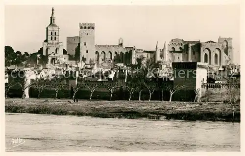 AK / Ansichtskarte Avignon_Vaucluse Les Palais des Papes et Notre Dame des Doms vus des bords du Rhone Avignon Vaucluse