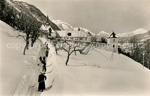 AK / Ansichtskarte Abbaye_de_Tamie_Savoie Religieux elargissant la route de l Abbaye en hiver 