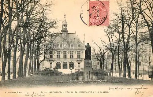 AK / Ansichtskarte Vincennes Statue de Daumesnil et la Mairie Vincennes
