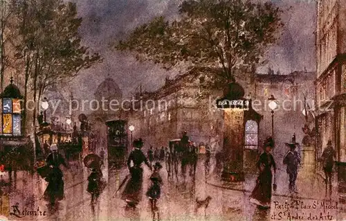 AK / Ansichtskarte Paris Abendstimmung Place Saint Michel Kuenstlerkarte Paris