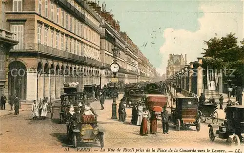 AK / Ansichtskarte Paris Rue de Rivoli Place de la Concorde vers le Louvre Paris