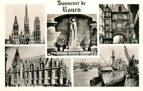 AK / Ansichtskarte Rouen Statue de Jeanne D`Arc Cathedrale Notre Dame Grosse Horloge Palais de Justice Quais du Port Rouen