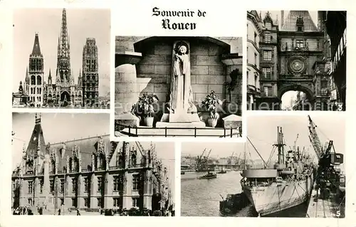 AK / Ansichtskarte Rouen Statue de Jeanne d`Arc Cathedrale Grosse Horloge Palais de Justice Quais du Port Rouen