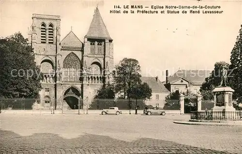 AK / Ansichtskarte Le_Mans_Sarthe Eglise Notre Dame de la Couture Hotel de la Prefectur et Statue de Ren? Levasseur Le_Mans_Sarthe