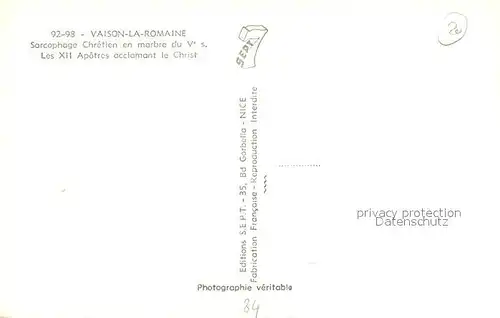 AK / Ansichtskarte Vaison la Romaine_Vaucluse Sarcophage Chretien en marbre du Ve Les XII Apotres acclamant le Christ Vaison la Romaine