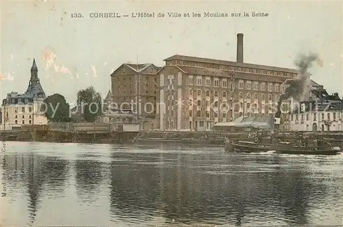 AK / Ansichtskarte Corbeil Essonnes Hotel de Ville et les Moulins sur la Seine Bateau Corbeil Essonnes
