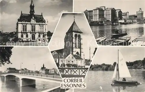 AK / Ansichtskarte Corbeil Essonnes La Mairie Moulins Eglise Pont Voilier sur la Seine Corbeil Essonnes