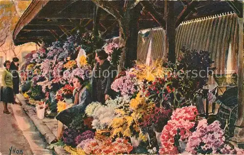AK / Ansichtskarte Cannes_Alpes Maritimes Le Marche aux fleurs Kuenstler Yvon Cannes Alpes Maritimes