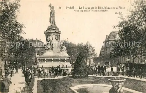 AK / Ansichtskarte Paris Statue und Platz Republique Paris