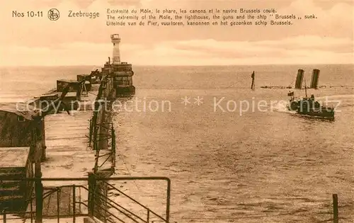 AK / Ansichtskarte Zeebrugge Extremite du Mole le Phare les canons et le navire Brussels coule Zeebrugge