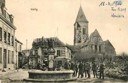 AK / Ansichtskarte Vailly sur Aisne Brunnen Kirche Kriegszerstoerung Vailly sur Aisne