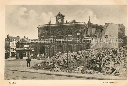 AK / Ansichtskarte Lille_Nord Bahnhof Kriegszerstoerung Lille_Nord