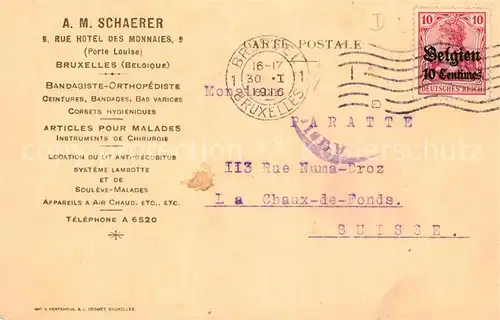 AK / Ansichtskarte Bruxelles_Bruessel AM Schaerer Bandagiste Orthopediste Bestellkarte Bruxelles_Bruessel