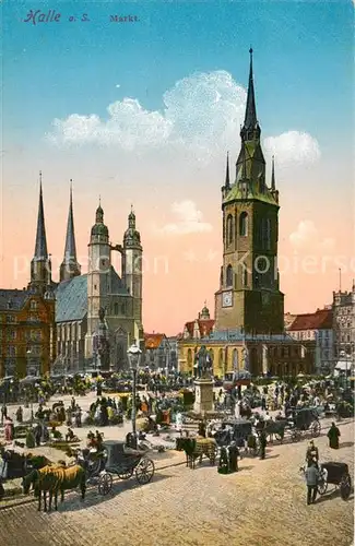 AK / Ansichtskarte Halle_Saale Markt Pferdekutschen Halle_Saale