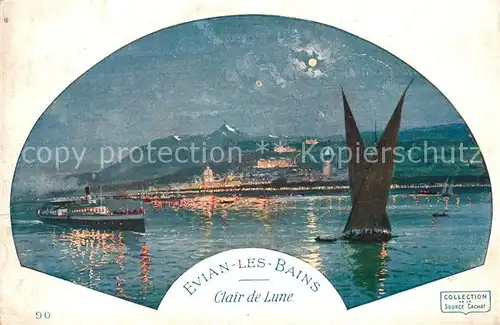 AK / Ansichtskarte Evian les Bains_Haute_Savoie Lac Leman Bateaux au clair de lune Kuenstlerkarte Evian les Bains_Haute