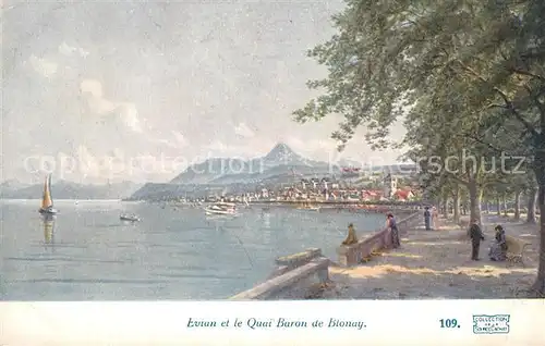 AK / Ansichtskarte Evian les Bains_Haute_Savoie Quai Baron de Blonay Promenade Lac Leman Kuenstlerkarte Evian les Bains_Haute