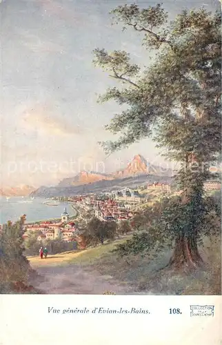 AK / Ansichtskarte Evian les Bains_Haute_Savoie Panorama Lac Leman Kuenstlerkarte Evian les Bains_Haute