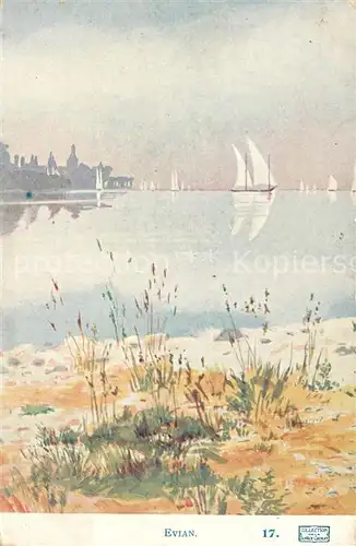 AK / Ansichtskarte Evian les Bains_Haute_Savoie Uferpartie am Genfer See Kuenstlerkarte Evian les Bains_Haute