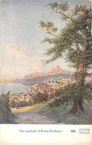AK / Ansichtskarte Evian les Bains_Haute_Savoie Panorama Kuenstlerkarte Evian les Bains_Haute