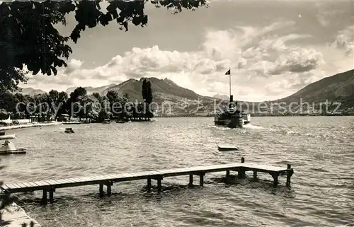 AK / Ansichtskarte Veyrier du Lac Lac d Annecy Bateau vue sur le Col de Leschaux Veyrier du Lac