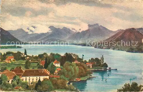 AK / Ansichtskarte Annecy_Haute Savoie et son lac Talloires Massif des Bauges Alpes Kuenstlerkarte Annecy Haute Savoie