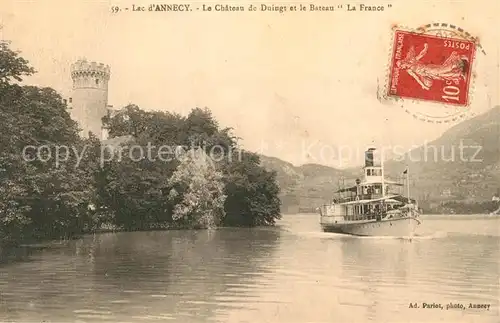 AK / Ansichtskarte Duingt Chateau au Lac d Annecy Bateau La France Duingt