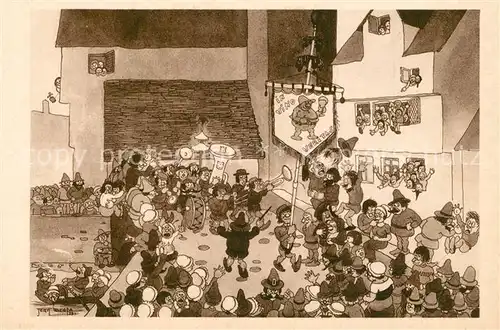 AK / Ansichtskarte Belgien Upon the old bridge The spiritual society Karikatur Belgien