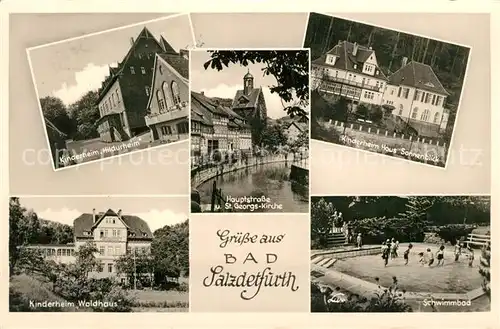 AK / Ansichtskarte Salzdetfurth_Bad Schwimmbad Kinderheim Waldhaus Hildurheim Georgs Kirche Salzdetfurth_Bad