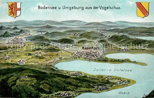 AK / Ansichtskarte Bodensee Panoramakarte aus der Vogelschau Bodensee