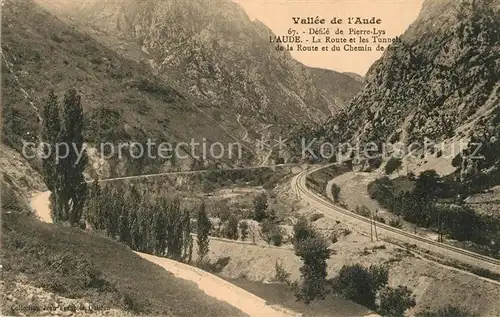 AK / Ansichtskarte Vallee_de_l_Aude Defile de Pierre Lys la Route et les Tunnels de la Route et du Chemin de fer 