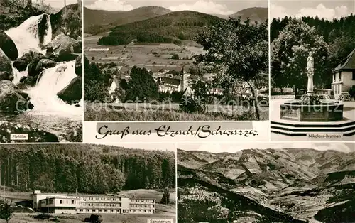 AK / Ansichtskarte Elzach Elzf?lle Nikolaus Brunnen Sanatorium Fliegeraufnahme Elzach