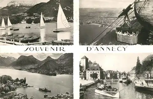 AK / Ansichtskarte Annecy_Haute Savoie Panorama Lac d Annecy Bateaux Teleferique Alpes Annecy Haute Savoie