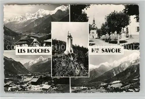AK / Ansichtskarte Les_Houches Panorama Alpen Christusstatue Motiv mit Kirche Les_Houches