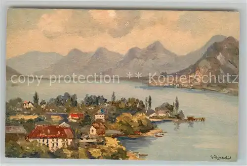 AK / Ansichtskarte Annecy_Haute Savoie Les Bauges Lac d Annecy Alpes Dessin Kuenstlerkarte Annecy Haute Savoie