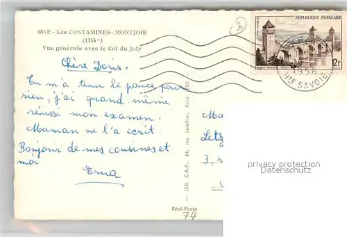 AK / Ansichtskarte Les_Contamines Montjoie Vue generale avec Col du Joly Alpes Les_Contamines Montjoie