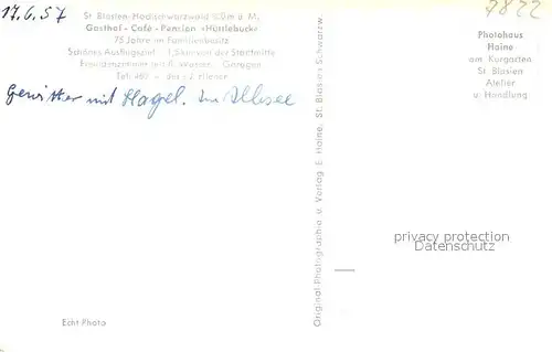 St_Blasien Gasthof Cafe Pension Huettlebueck St_Blasien