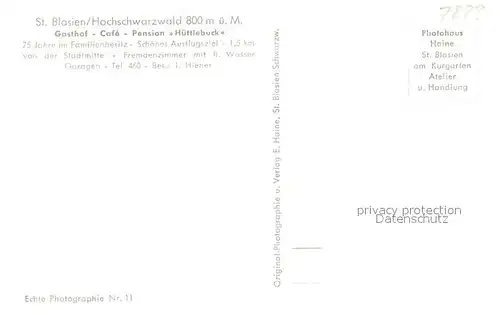 St_Blasien Gasthof Cafe Pension Huettlebueck St_Blasien