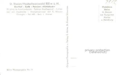 St_Blasien Gasthof Cafe Pension Huettlebueck St_Blasien