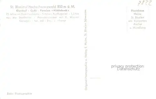 St_Blasien Gasthof Cafe Pension Huettlebueck St_Blasien