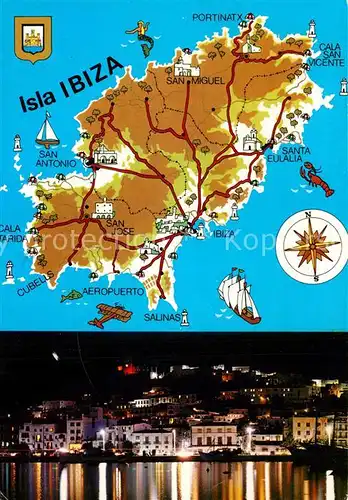 AK / Ansichtskarte Ibiza_Islas_Baleares Inselkarte Ibiza bei Nacht Ibiza_Islas_Baleares