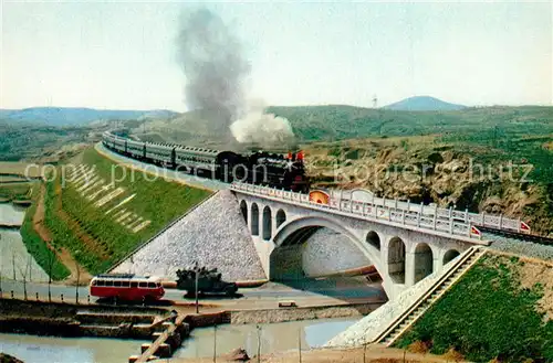 AK / Ansichtskarte Lokomotive Eisenbahnlinie nach Schaoschan 