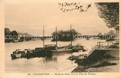 AK / Ansichtskarte Courbevoie Bords de Seine vers le Pont de Neuilly Bateaux Courbevoie