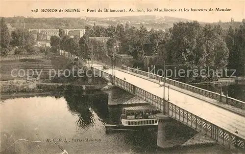 AK / Ansichtskarte Billancourt Boulogne Bords de Seine Pont au loin les Moulineaux et les hauteurs de Meudon Billancourt Boulogne