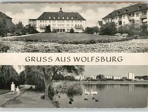 AK / Ansichtskarte Wolfsburg Ostfalia Hochschule See Schwaene Park Wolfsburg
